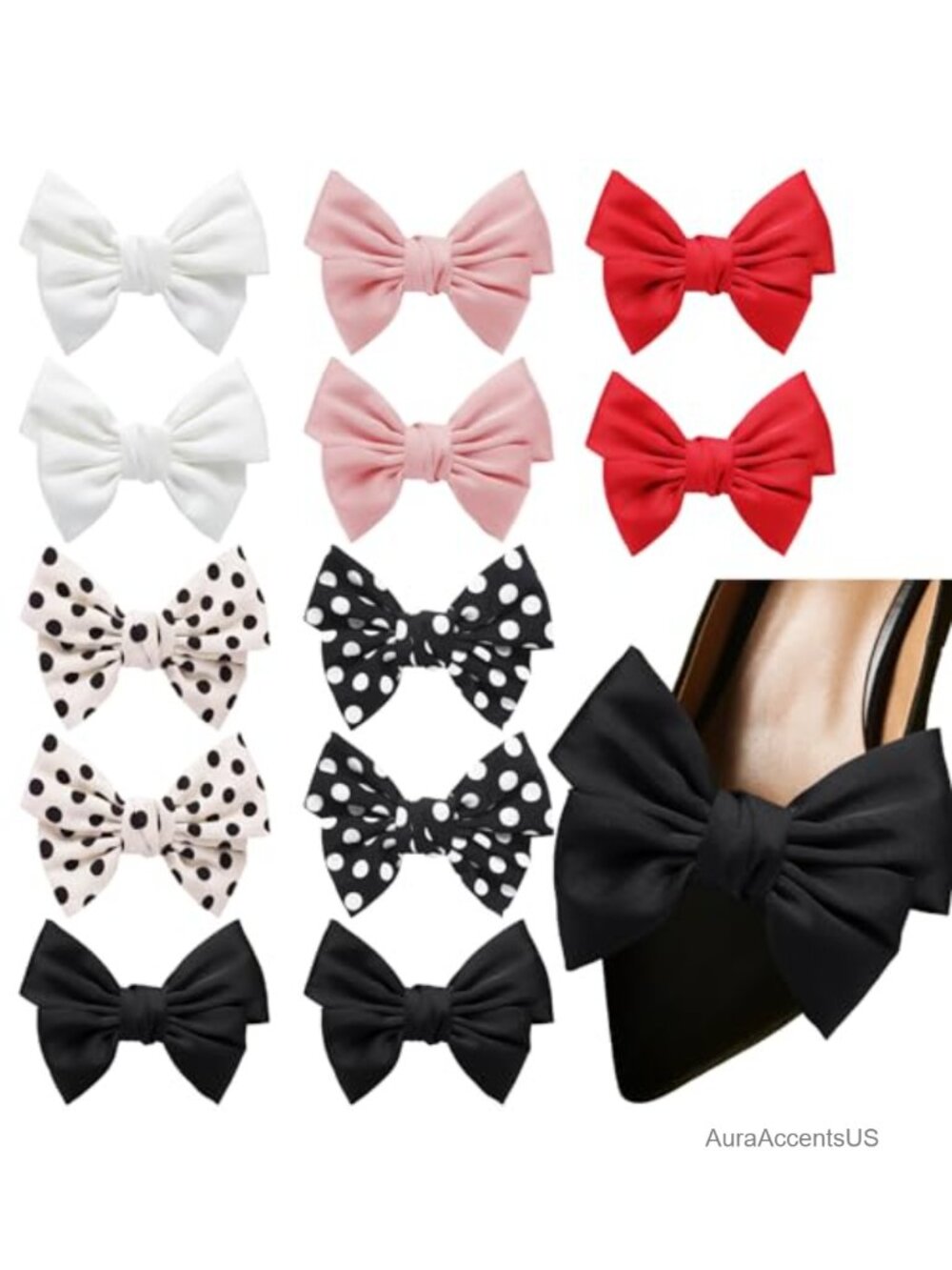 12 Pcs Satin Bow Shoe Clips Buckle Decorative Removable Shoe Charms for Women